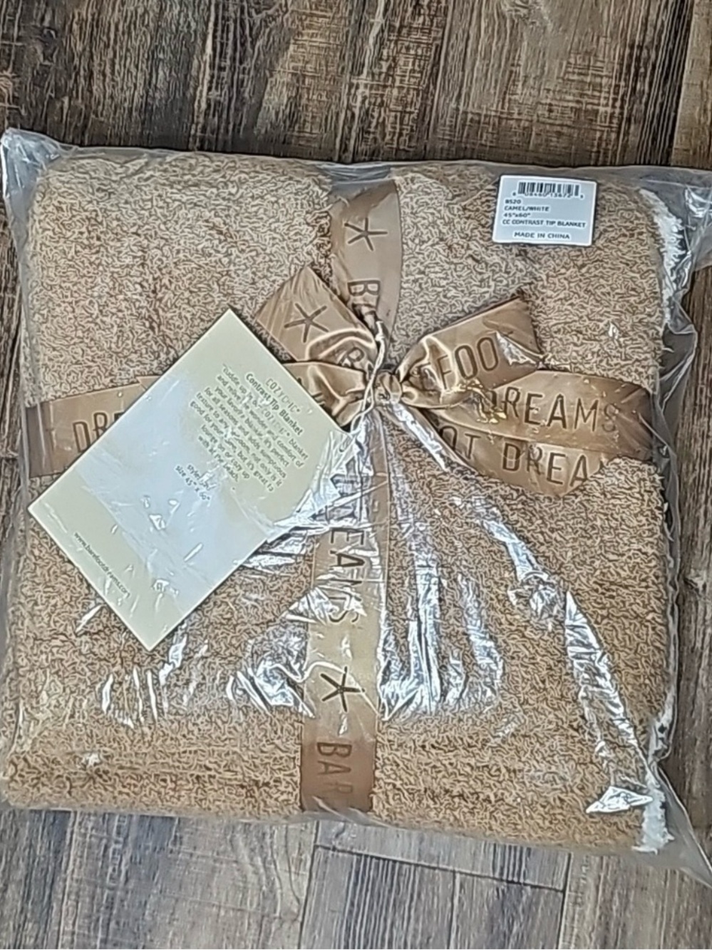 Barefoot Dreams CozyChic Rib Trim Throw Blanket 45" x 60" Camel White NEW NWT - Picture 2 of 3